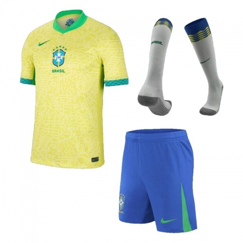 Kids Brazil Custom Home Full Soccer Kits 2024