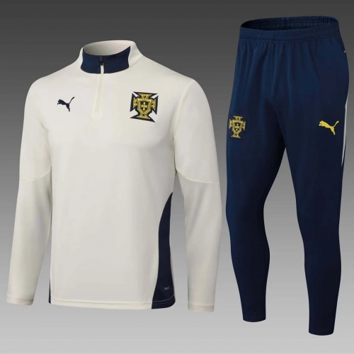 2025 Portugal Half-Pull Training Suit White Football Shirt