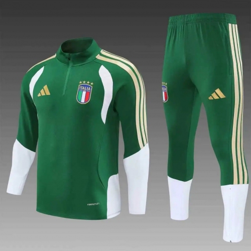 2026 Italy Half-Pull Training Suit Green Soccer Shirt Set