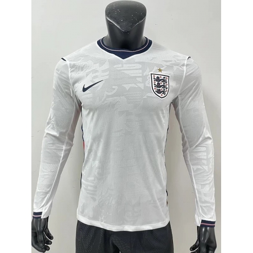26/27 England Home Player Version Long Sleeve Soccer Jersey带星