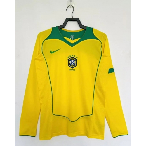 2004 Long Sleeves Retro Brazil Home Soccer Jersey1:1