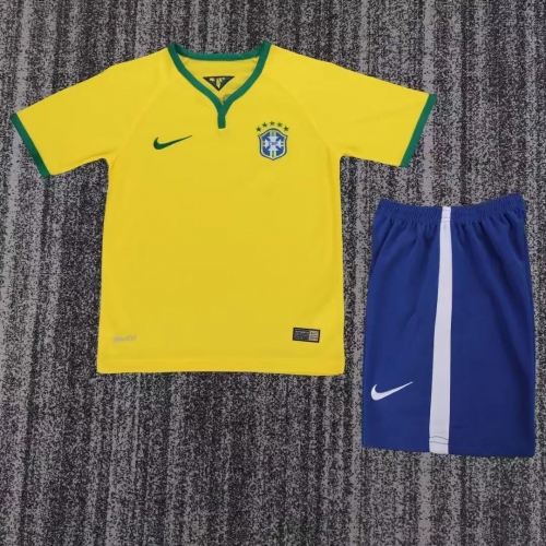 2014 Retro Brazil Home Soccer Jersey1:1 Kids Size