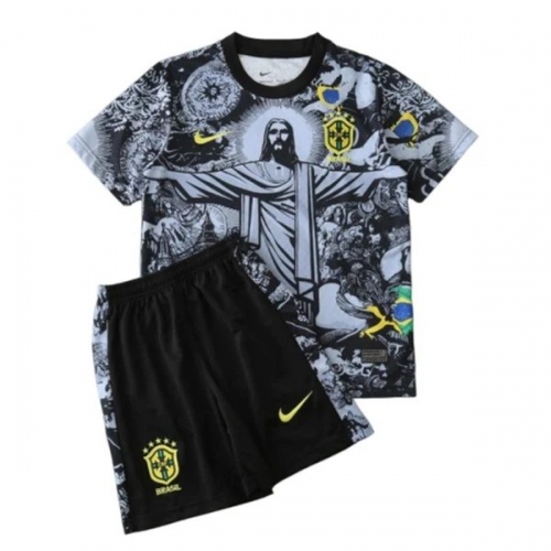 2024 Brazil Christ the Redeemer Special Kids Kit Football Jersey