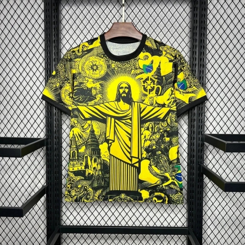 2024 Brazil Special Edition Jesus Yellow Gray Soccer Jersey