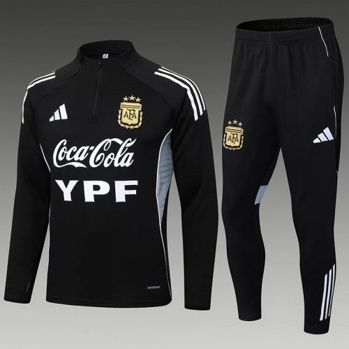 2025 Argentina Half-Pull Training Suit Black Football Shirt Set