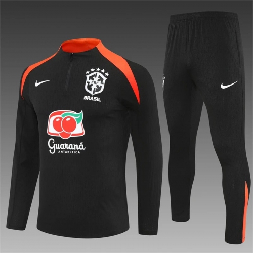 2025 Brazil Half-Pull Training Suit Black Football Shirt