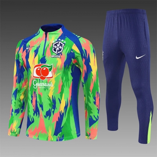 2025 Brazil Half-Pull Training Suit Green Football Shirt Set