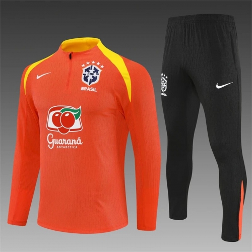 2025 Brazil Half-Pull Training Suit Orange Football Shirt
