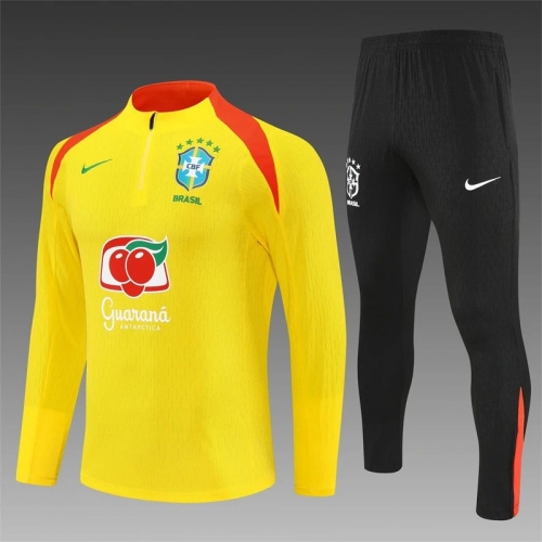 2025 Brazil Half-Pull Training Suit Yellow Football Shirt