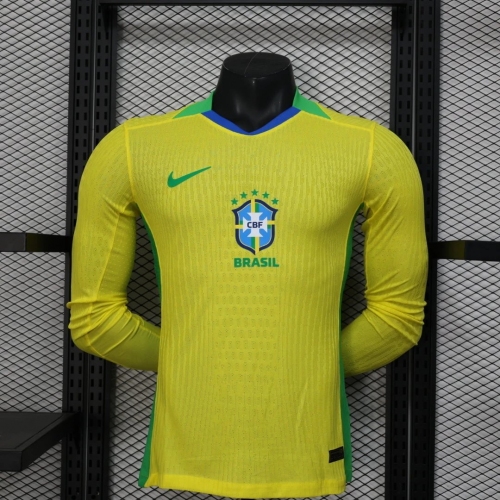 2025 Player Version Brazil Home Long Sleeve Soccer Jersey