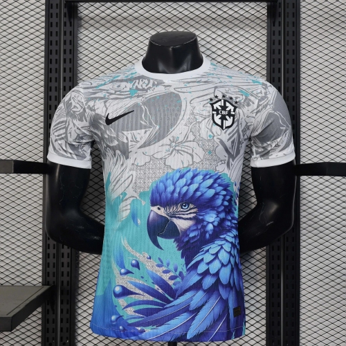 2025 Player Version Brazil Special Edition White And Blue Football Jersey