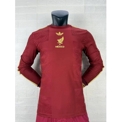 Mexico Gold Man Player Version Long Sleeve Jersey 25/26 Red