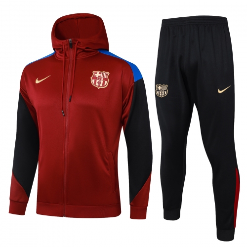 2024/2025 Barcelona Full Zip Training Suit Maroon Jersey Set