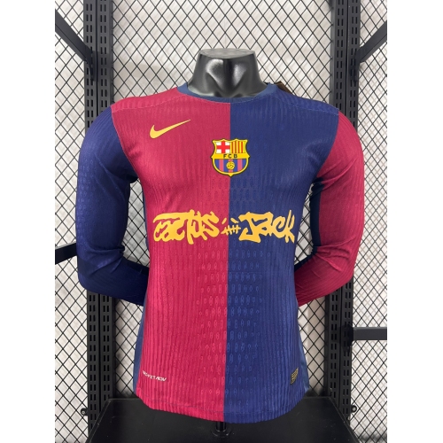 2024/2025 Long Sleeve Player Version Barcelona Home Limited Edition TRAVIS SCOTT Football Shirt