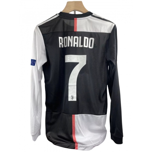 2019-20 Cristiano Juventus Home Retro Soccer Jersey with UCL Patch-Long Sleeve