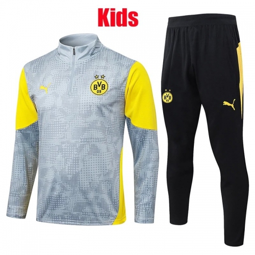 25/26 Dortmund Light Gray Inkjet Kids Half Pull Tracksuit#E25218 (半拉链)