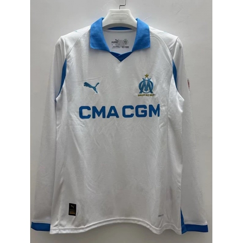 25/26 Marseille Home Long Sleeve Fans Soccer Jersey
