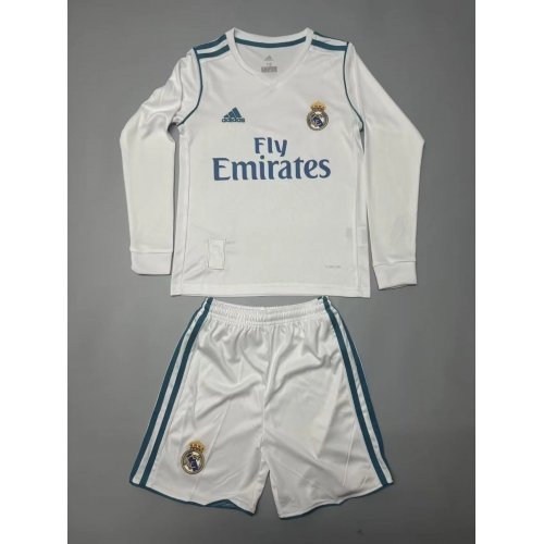 2017/2018 Retro Long Sleeve Real Madrid Home Football Shirt Kids Size