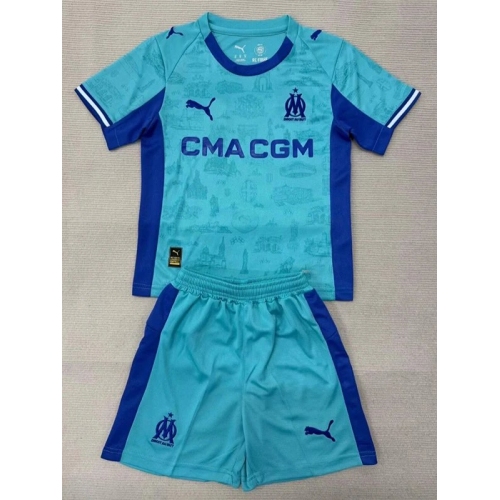 25/26 Marseille Goalkeeper Lake Blue Kids Soccer Jersey