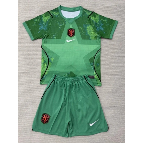 26/27 Netherlands Ｇoalkeeper Green Kids Soccer Jersey