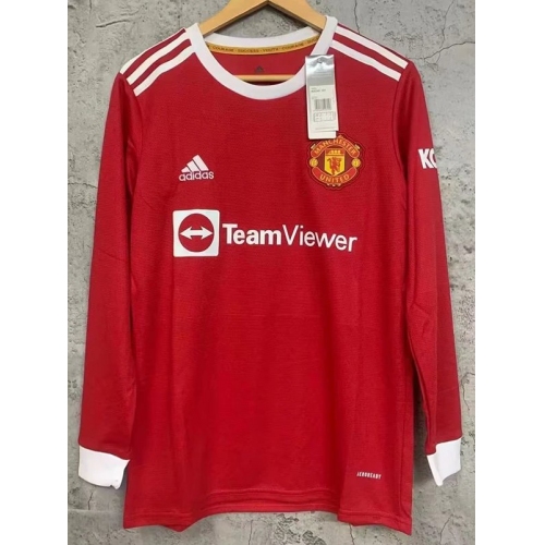 21/22 Man Utd Home Long Sleeve Retro Soccer Jersey