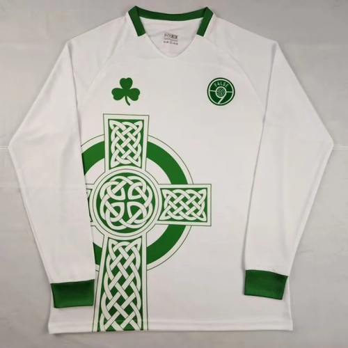 Ireland White Long Sleeve Retro Soccer Jersey