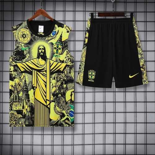 2025 Brazil Pre-Match Training Uniform Yellow Jersey + Shorts