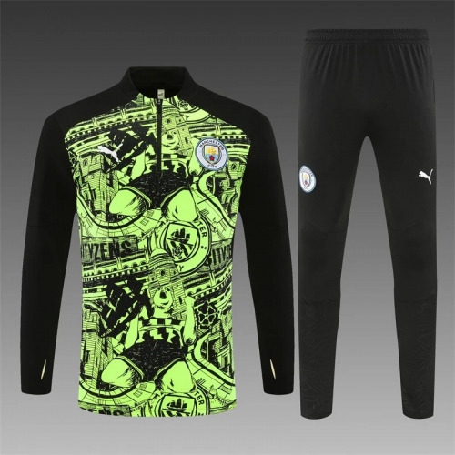 2024/2025 Manchester City Half-Pull Training Wear Fluorescent Green Football shirt