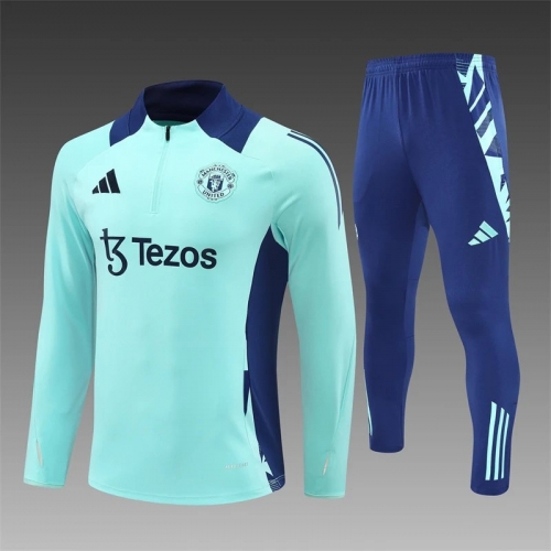 2024/2025 Manchester United Half-Pull Training Suit Lake Blue Football Shirt