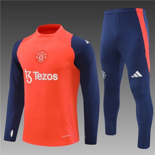 2024/2025 Manchester United Half-Pull Training Suit Orange Red Football Shirt