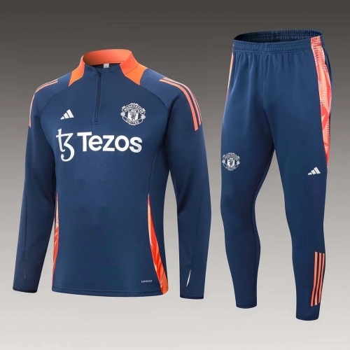 2024/2025 Manchester United Half-Pull Training Suit Royal Blue Football Shirt