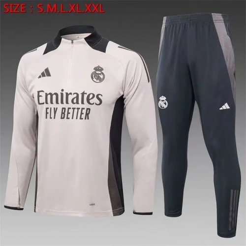 2024/2025 Real Madrid Half-Pull Training Suit Beige Yellow Football Shirt