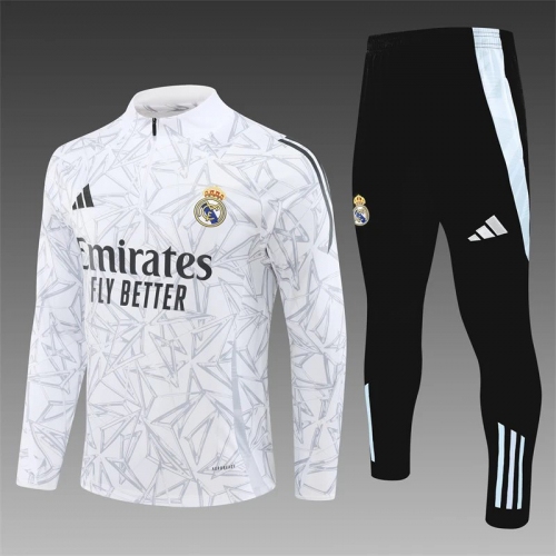 2024/2025 Real Madrid Half-Pull Training Suit White Gray Football Shirt