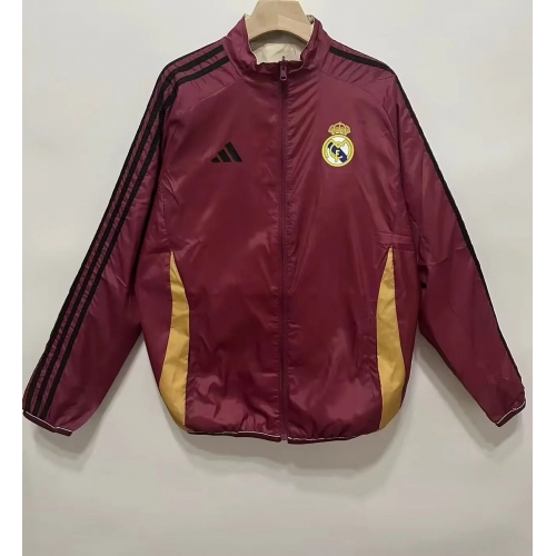 2024/2025 Real Madrid Red Double-Sided Windbreaker Plaid Fabric Thailand Quality