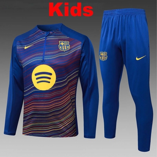 25/26 BAR Diagonal inkjet Blue Kids Half Pull Tracksuit#E25174 (童装半拉链)