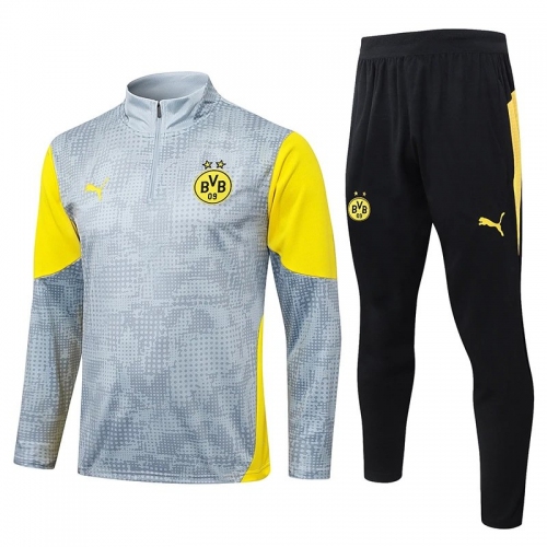 25/26 Dortmund Light Gray Inkjet Half Pull Tracksuit#B25142 (半拉链)