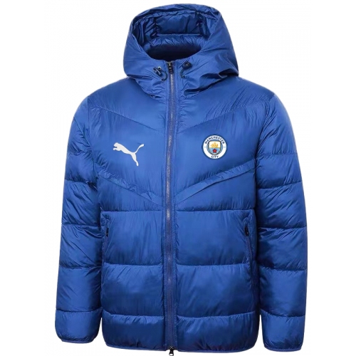 25/26 Man City White Logo Blue Hooded Cotton Coat 连帽棉衣