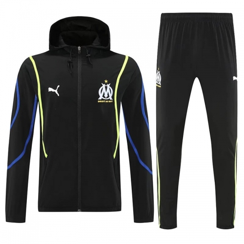 25/26 Marseille Black Hooded Windbreaker Tracksuit