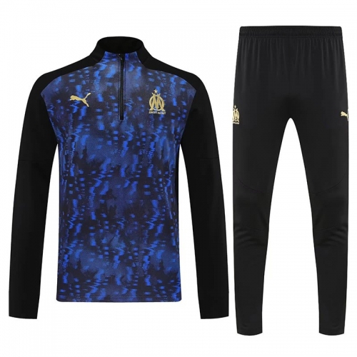 25/26 Marseille Printing Black& Blue Half Pull Tracksuit (半拉链)