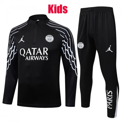 25/26 PSG Black Inkjet Kids Half Pull Tracksuit #E25132 (童装半拉链)