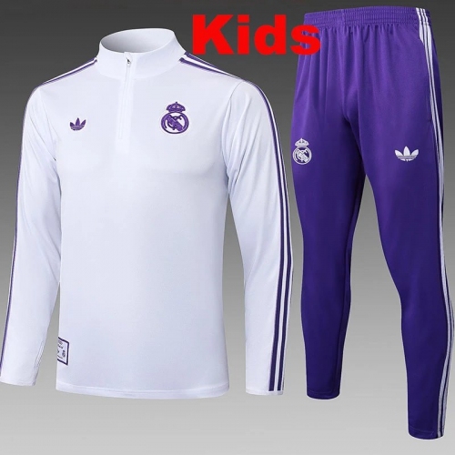 25/26 RMA White Retro Edition Kids Half Pull Tracksuit #E2517 (半拉链)