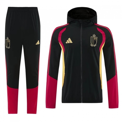 26/27 Belgium Black Hooded Windbreaker Tracksuit