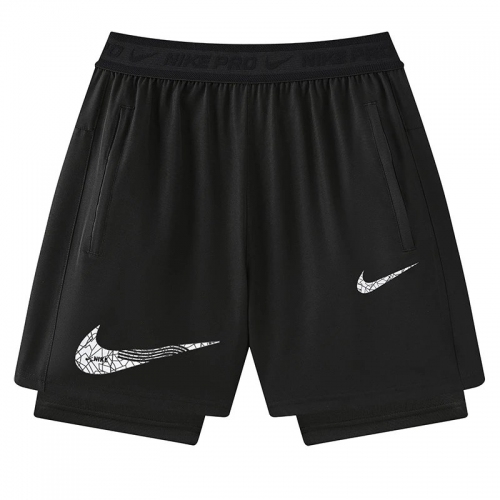 2026 NK Black Double Layered Sports Shorts#N1001大白花标黑色