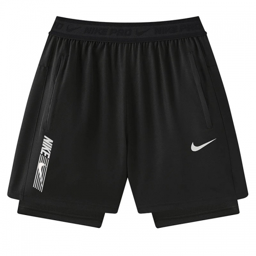 2026 NK Black Double Layered Sports Shorts#N1003白标黑色