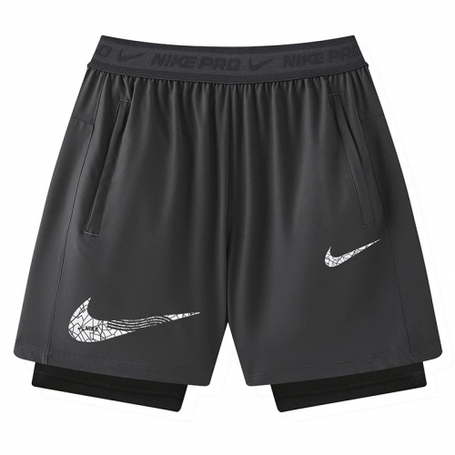 2026 NK Grey Double Layered Sports Shorts#N1001大白花标灰色