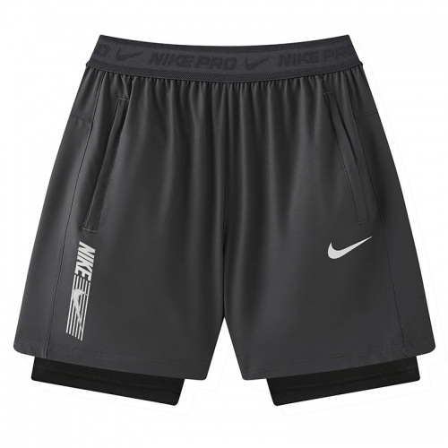2026 NK Grey Double Layered Sports Shorts#N1003白标灰色
