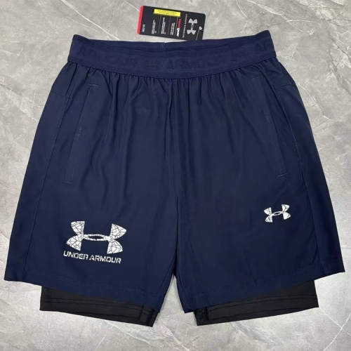 2026UA Royal Blue Double Layered Sports Shorts#U3001白花标宝蓝