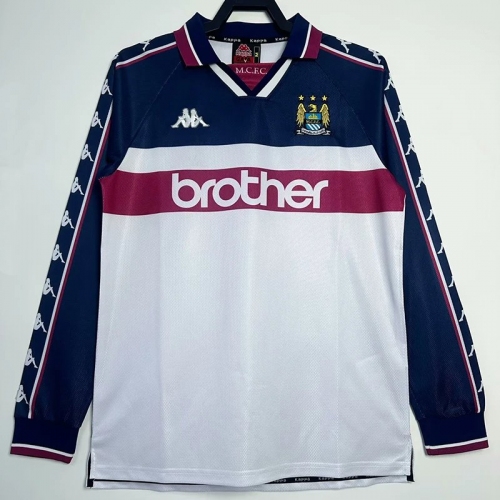 1997/1998 Man City Away Long Sleeve Retro Soccer Jersey