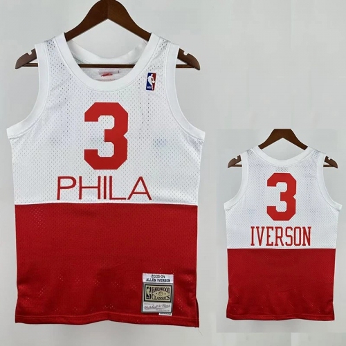 03/04 76ERS IVERSON # 3 Red White MN Top Quality Hot Pressing Retro NBA Jersey