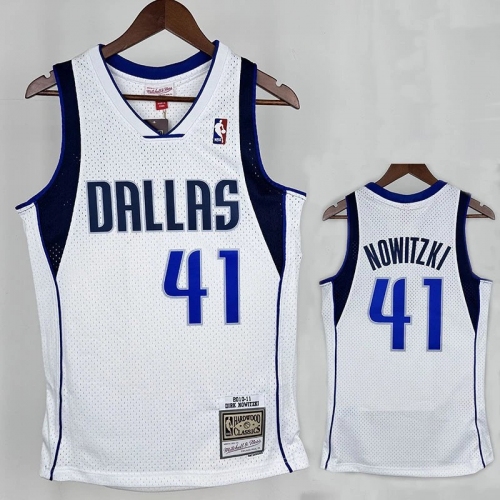 10/11 Dallas Mavericks Nowitzki #41 White Top Quality Hot Pressing Retro NBA Jersey